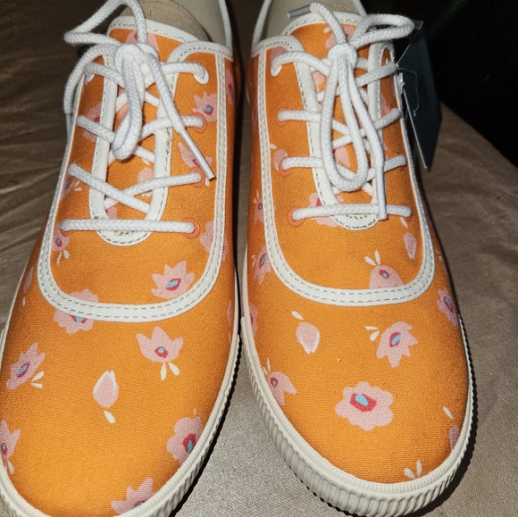 TOMS Orange Persimmon Sprint Floral Print Lace Up Sneaker Women's 11 - Picture 6 of 10